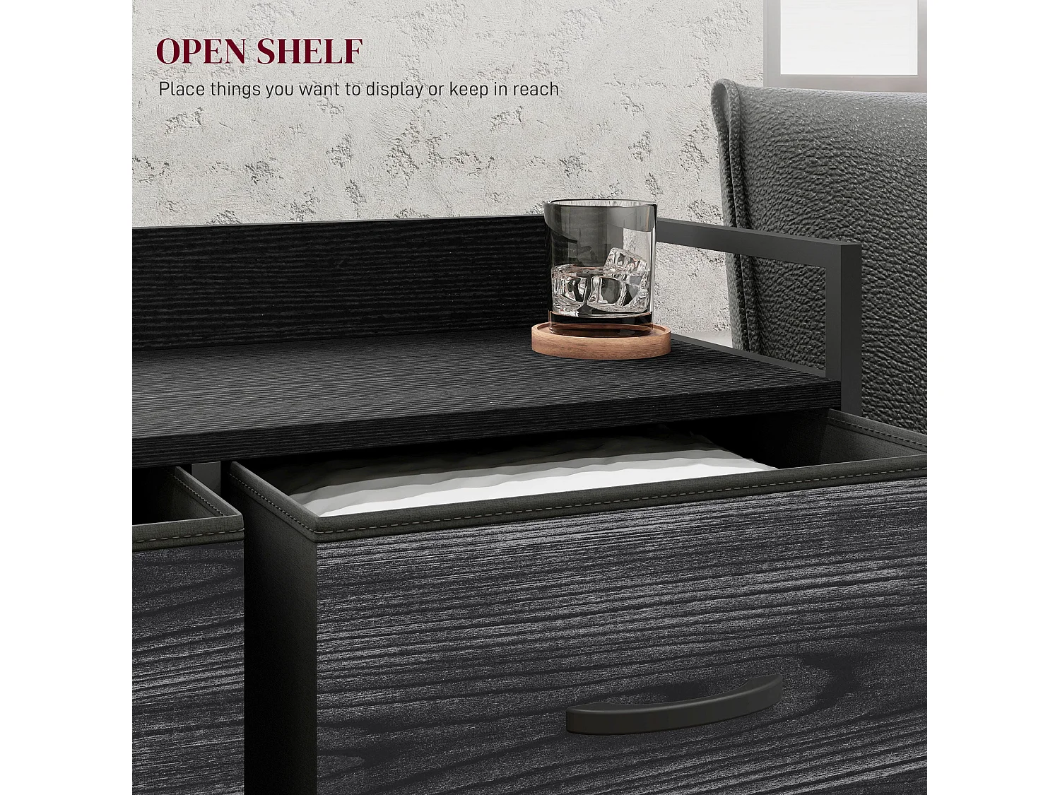 Basa 6 Drawer Fabric Chest Black Industrial Rustic Storage