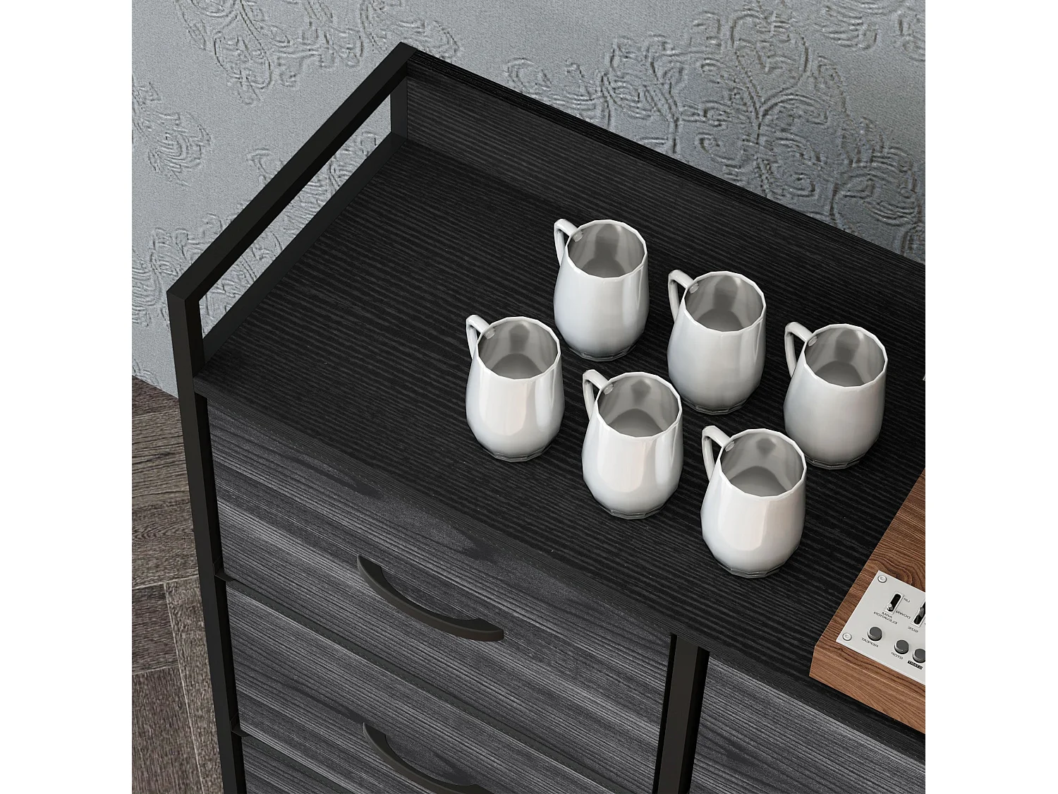 Basa 6 Drawer Fabric Chest Black Industrial Rustic Storage
