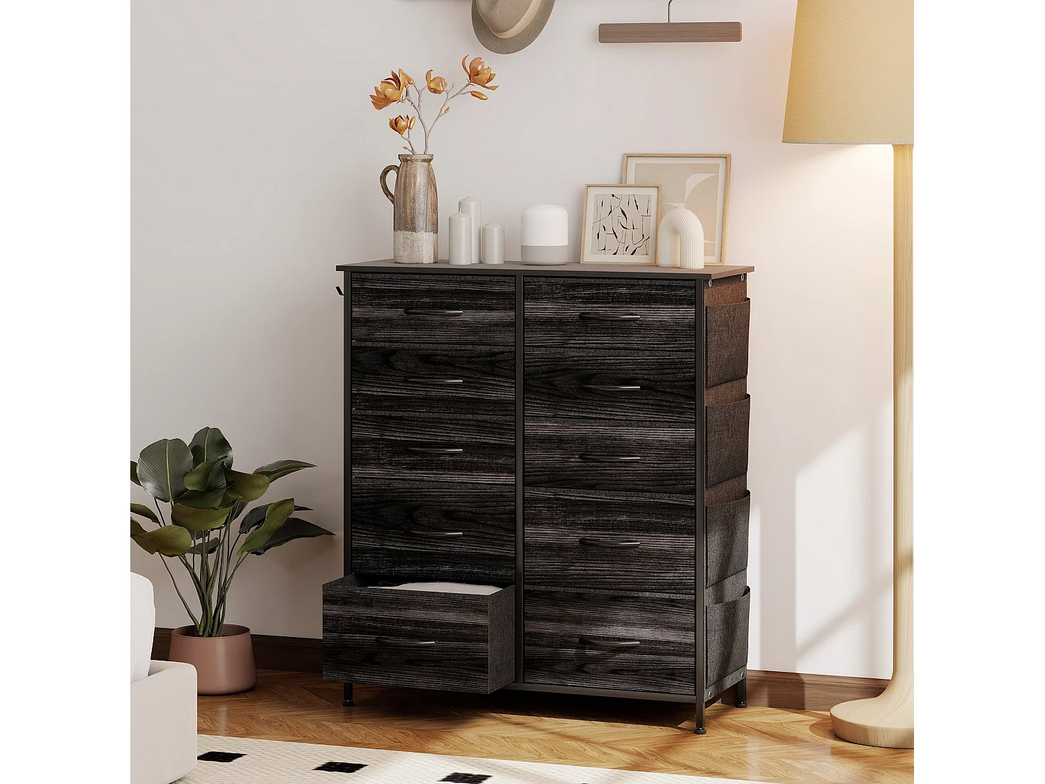 Mirizi Black Fabric and Steel 10 Drawer Storage Chest