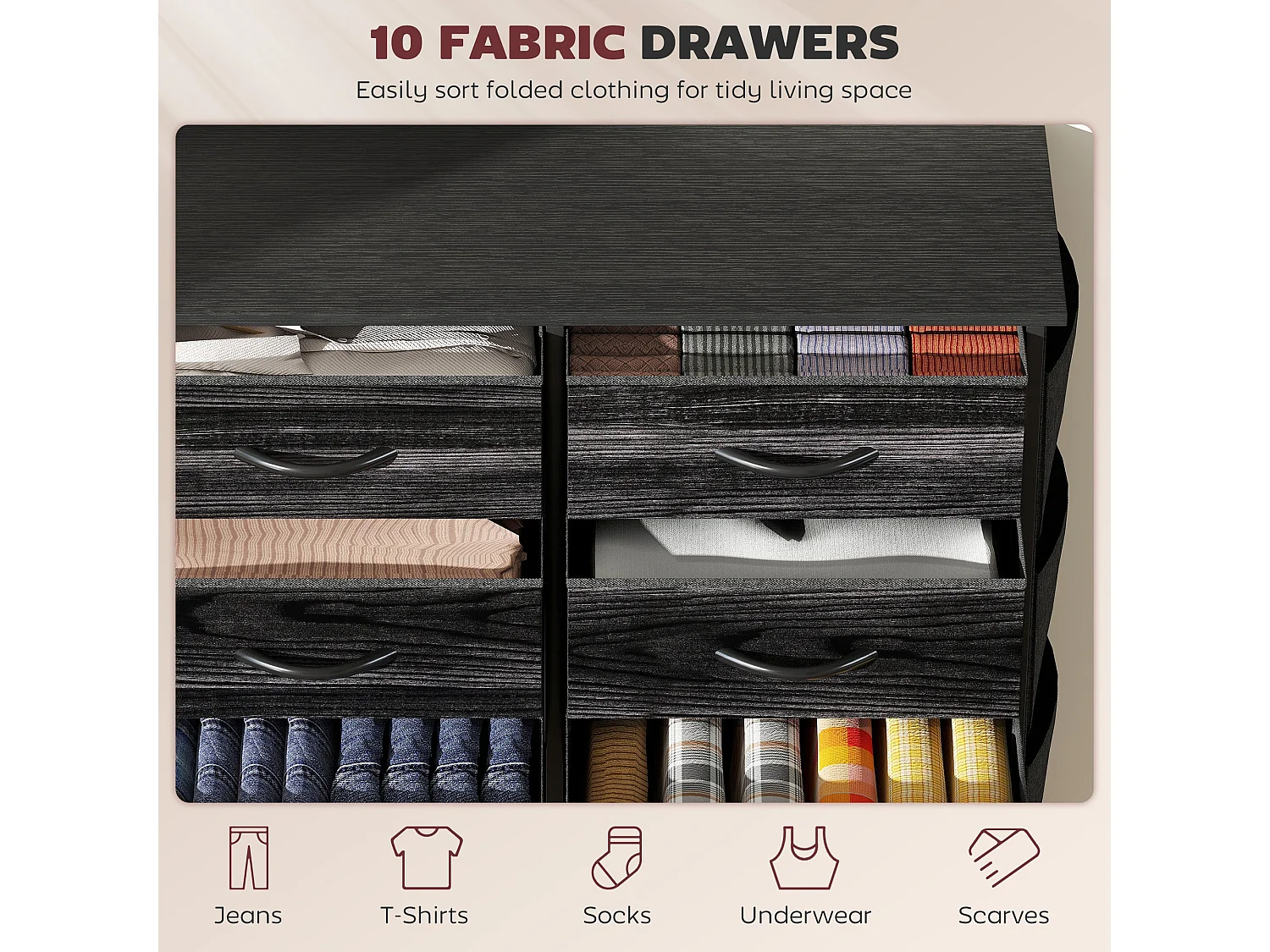 Mirizi Black Fabric and Steel 10 Drawer Storage Chest