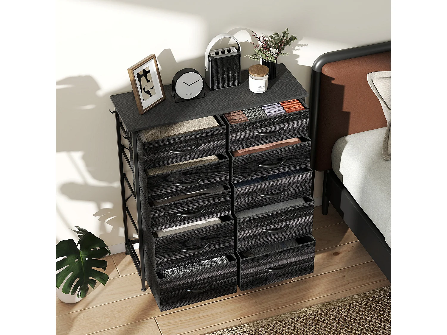 Mirizi Black Fabric and Steel 10 Drawer Storage Chest