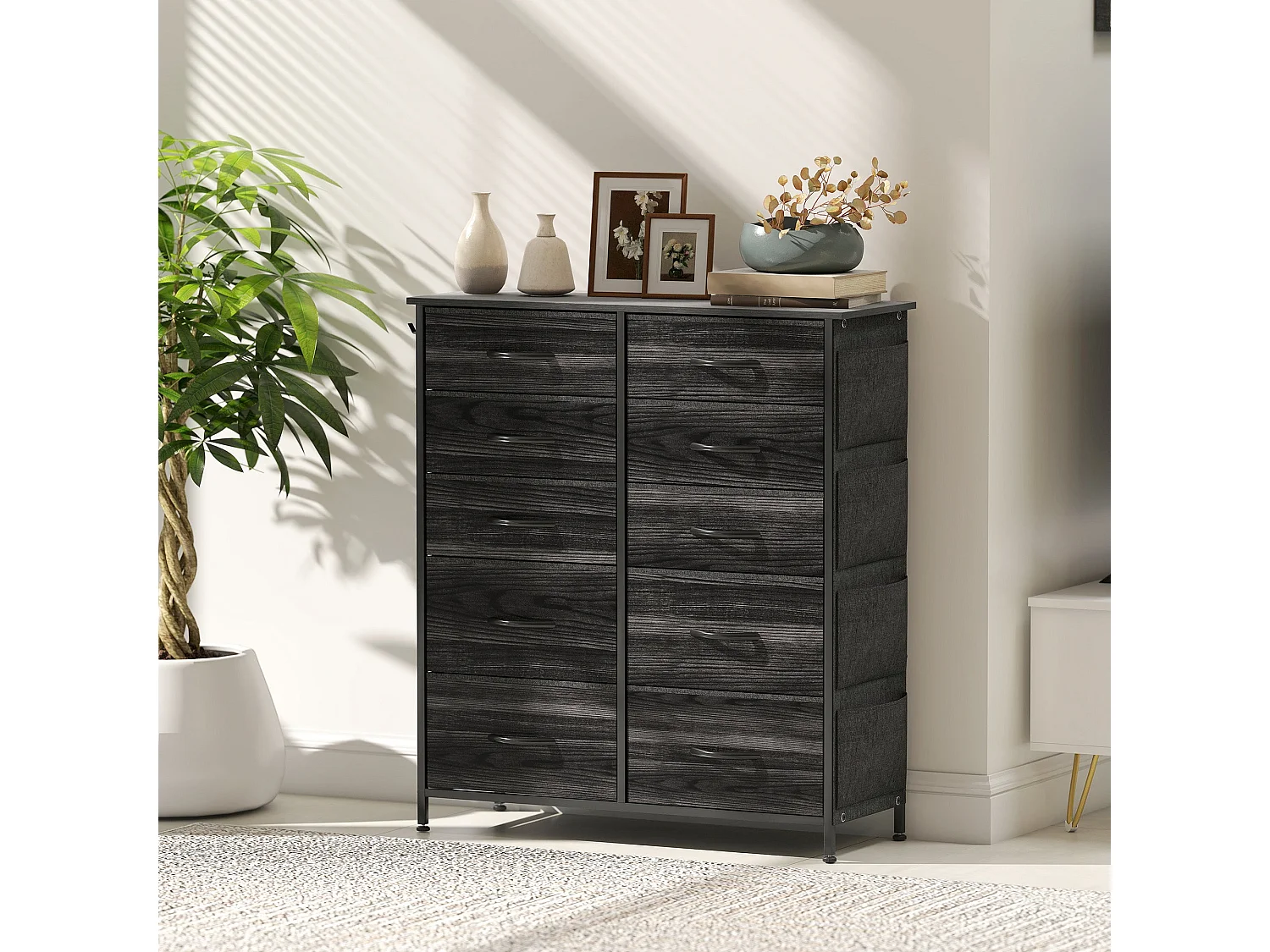 Mirizi Black Fabric and Steel 10 Drawer Storage Chest