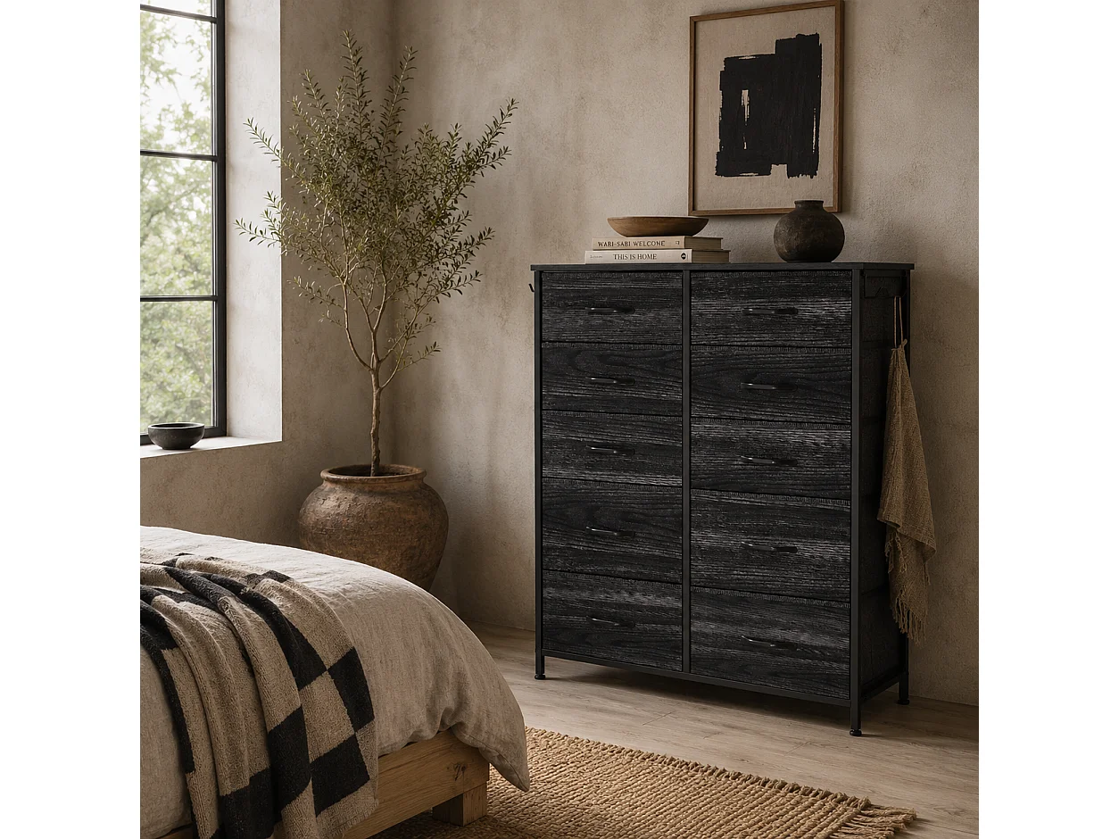 Mirizi Black Fabric and Steel 10 Drawer Storage Chest