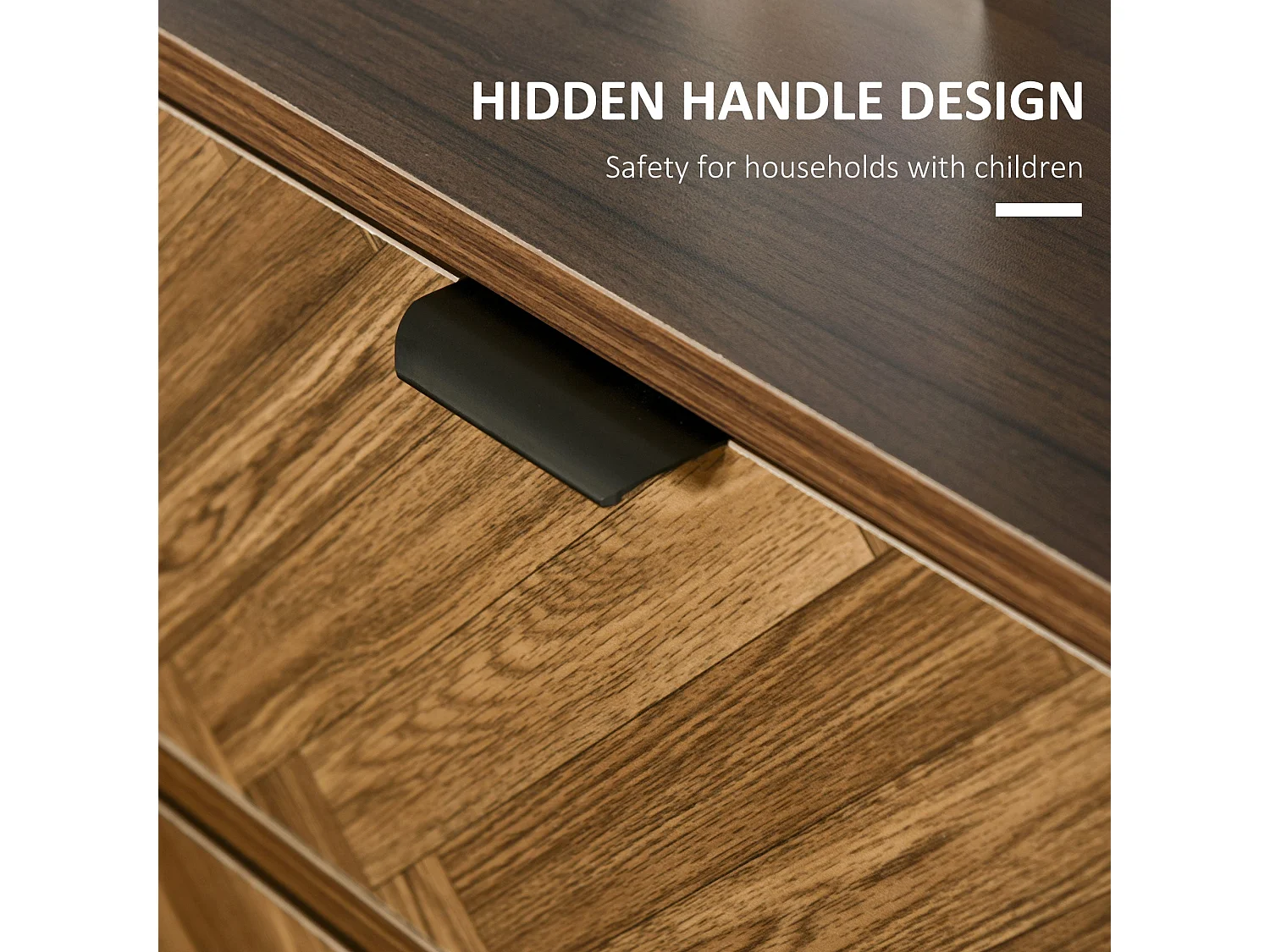 Lipana Walnut Brown 2 Drawer Bedside Table with Black Metal Base and Handles