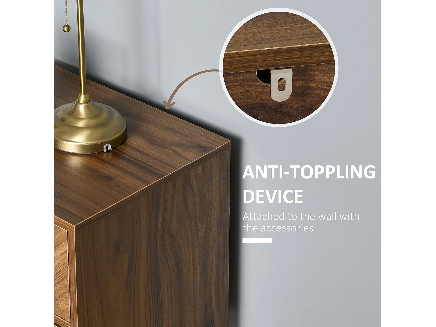 Lipana Walnut Brown 2 Drawer Bedside Table with Black Metal Base and Handles