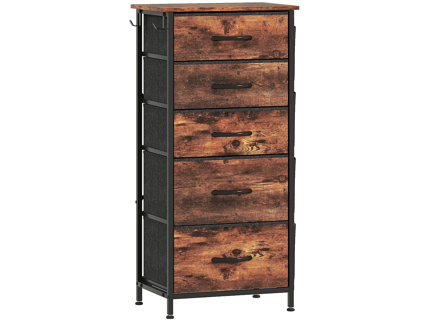 Kepa 5 Drawer Fabric and Metal Storage Chest Rustic Brown