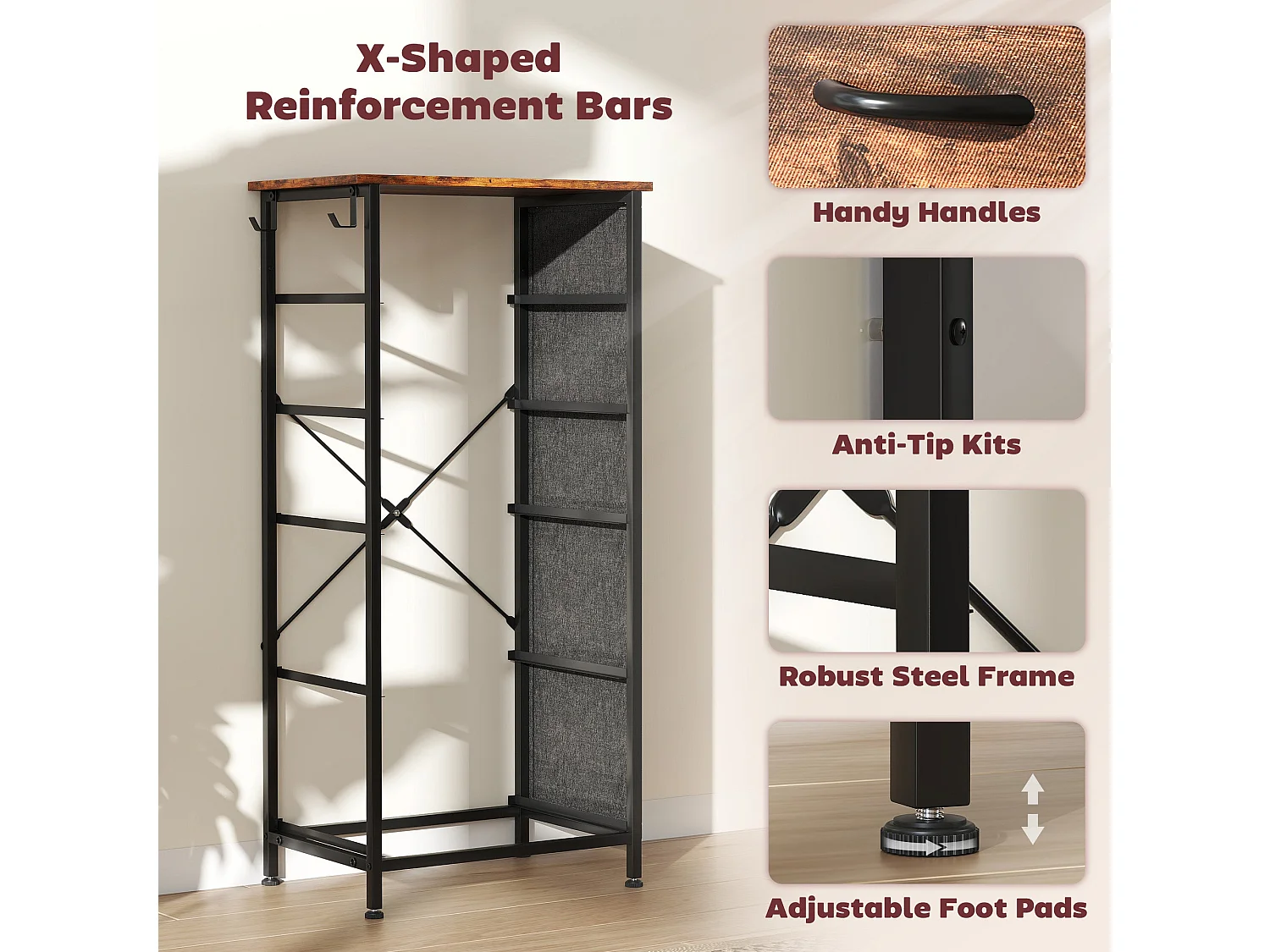 Kepa 5 Drawer Fabric and Metal Storage Chest Rustic Brown