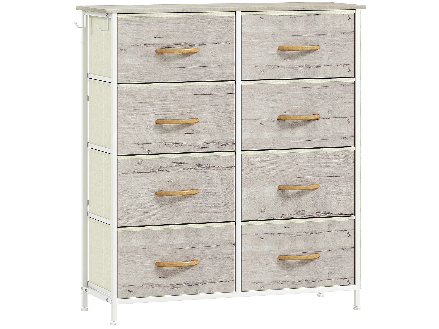 Nokaso 8 Drawer Fabric Chest Natural Wood Finish and White