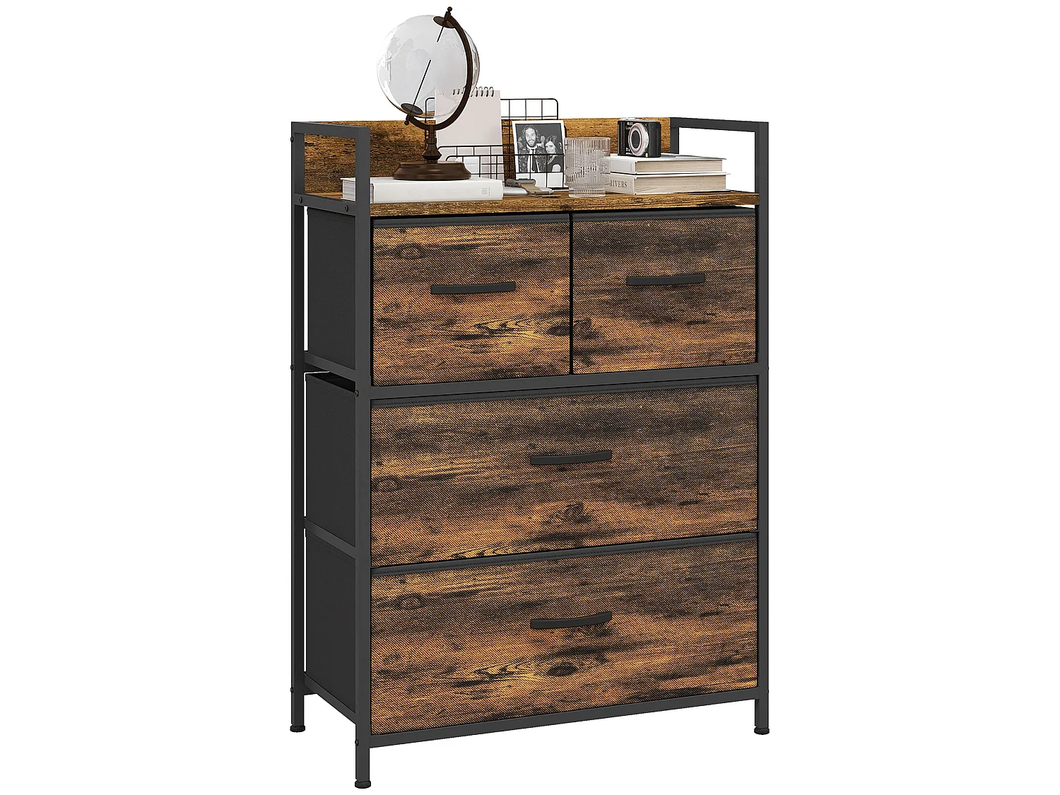 Tolito 4 Drawer Fabric Chest Rustic Brown Metal Frame