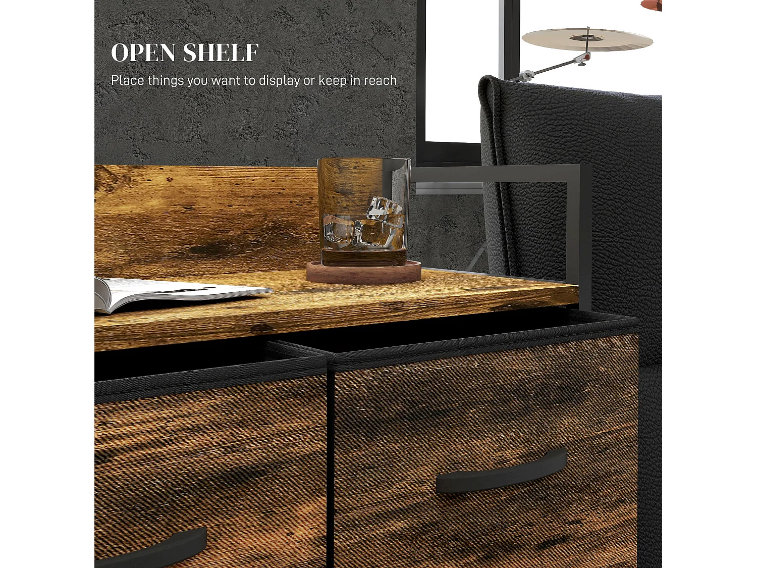 Tolito 4 Drawer Fabric Chest Rustic Brown Metal Frame