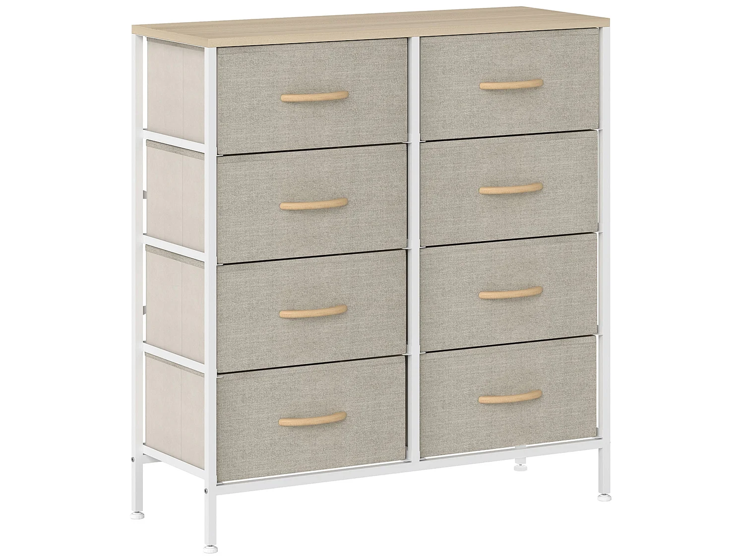 Panora 8 Drawer Industrial Storage Dresser Maple Wood Effect Top Light Grey Fabric Drawers
