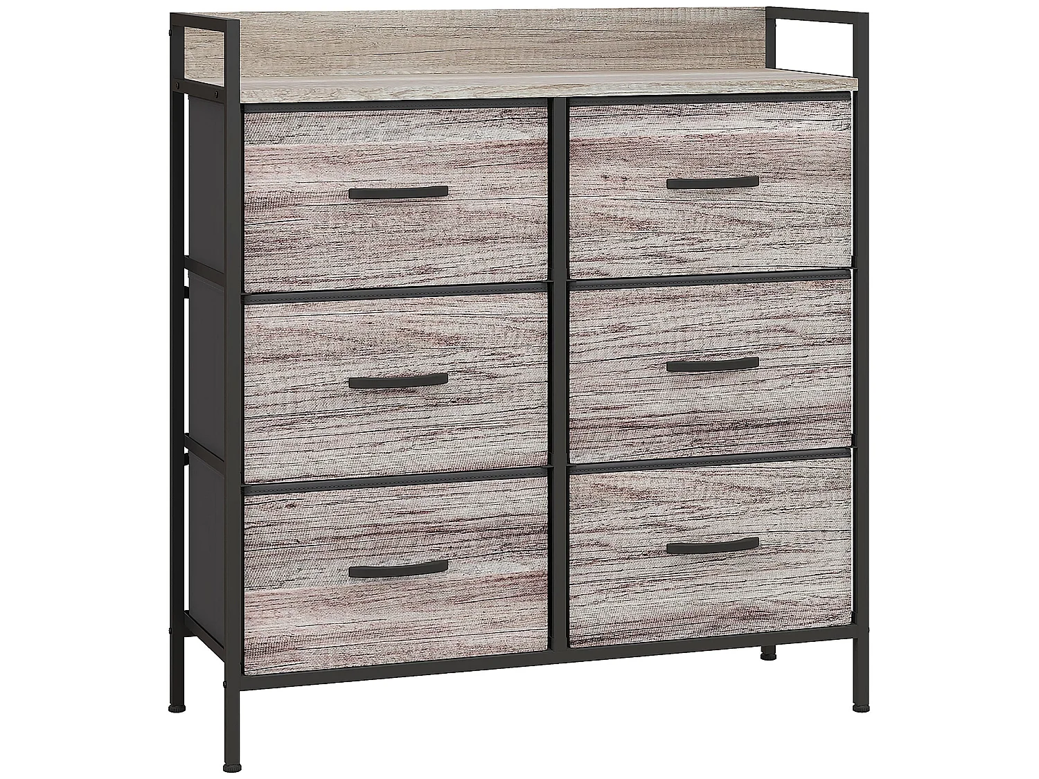 Ferris 6 Drawer Fabric Dresser Grey Wood Effect Black Frame