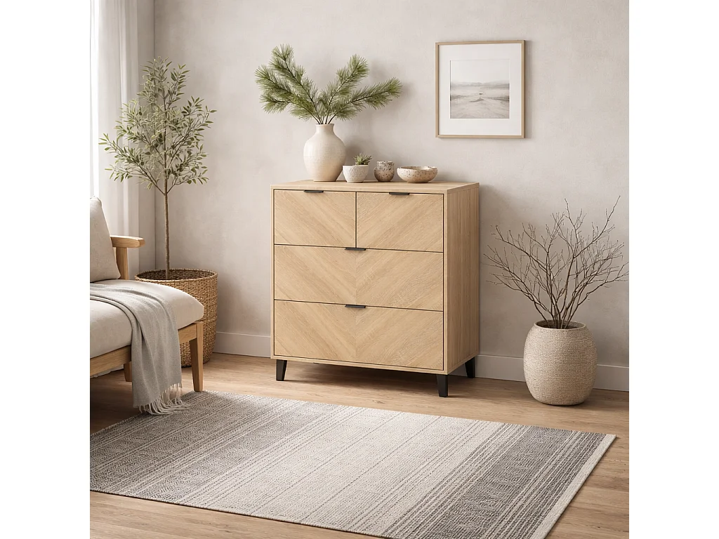 Skerries Chevron 4 Drawer Chest Natural Oak Effect Wood
