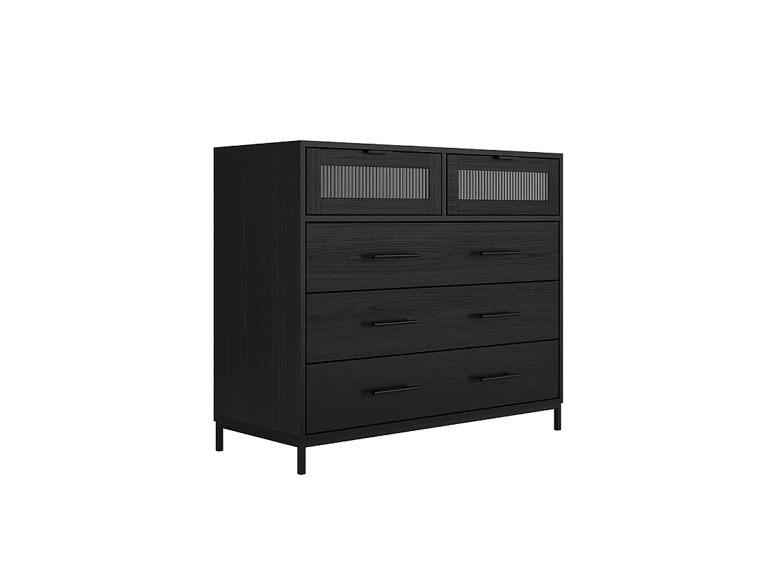 Lou Matt Black 5 Drawer Reeded Wood Storage Chest