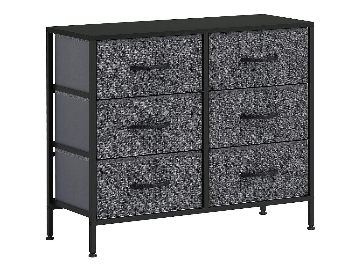 Veroso Black Metal Frame and Grey Fabric 6 Drawer Industrial Dresser