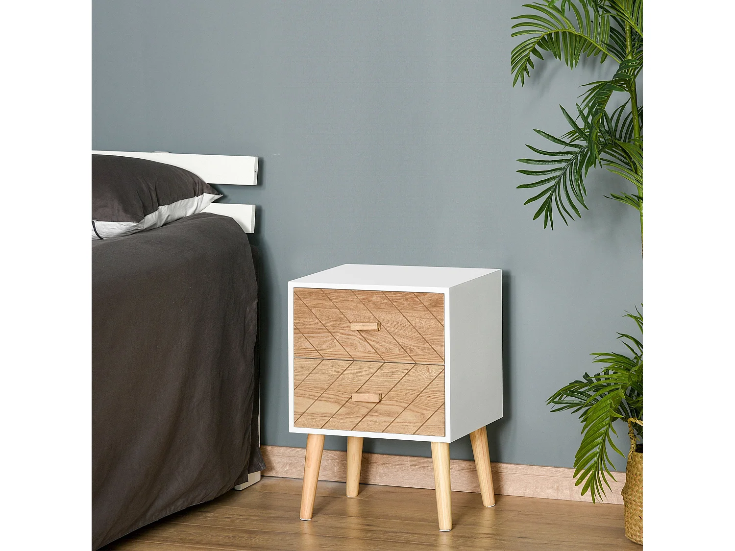 Sutare 2 Drawer Bedside Table White and Natural Wood Finish