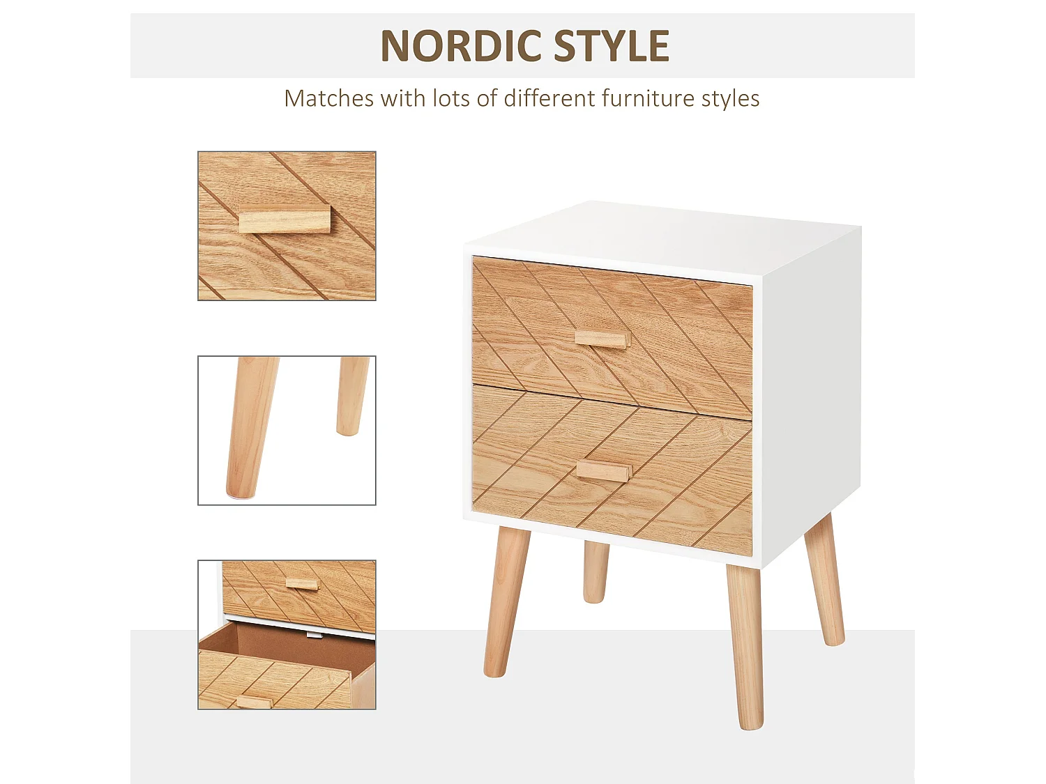 Sutare 2 Drawer Bedside Table White and Natural Wood Finish