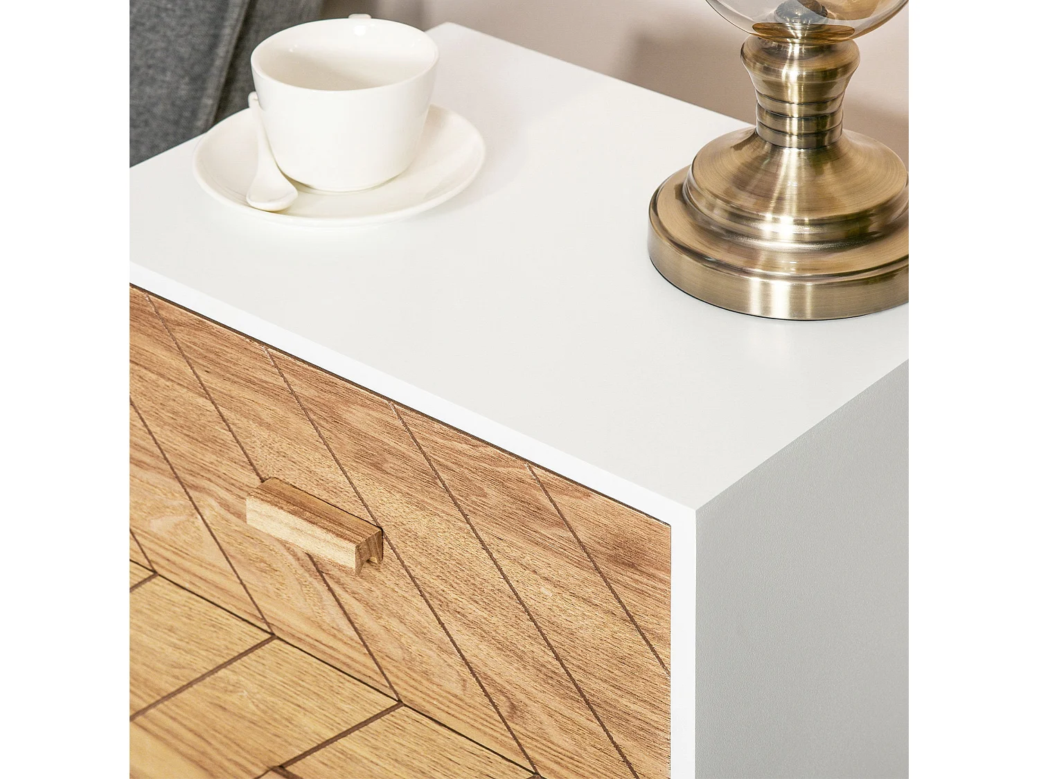 Sutare 2 Drawer Bedside Table White and Natural Wood Finish