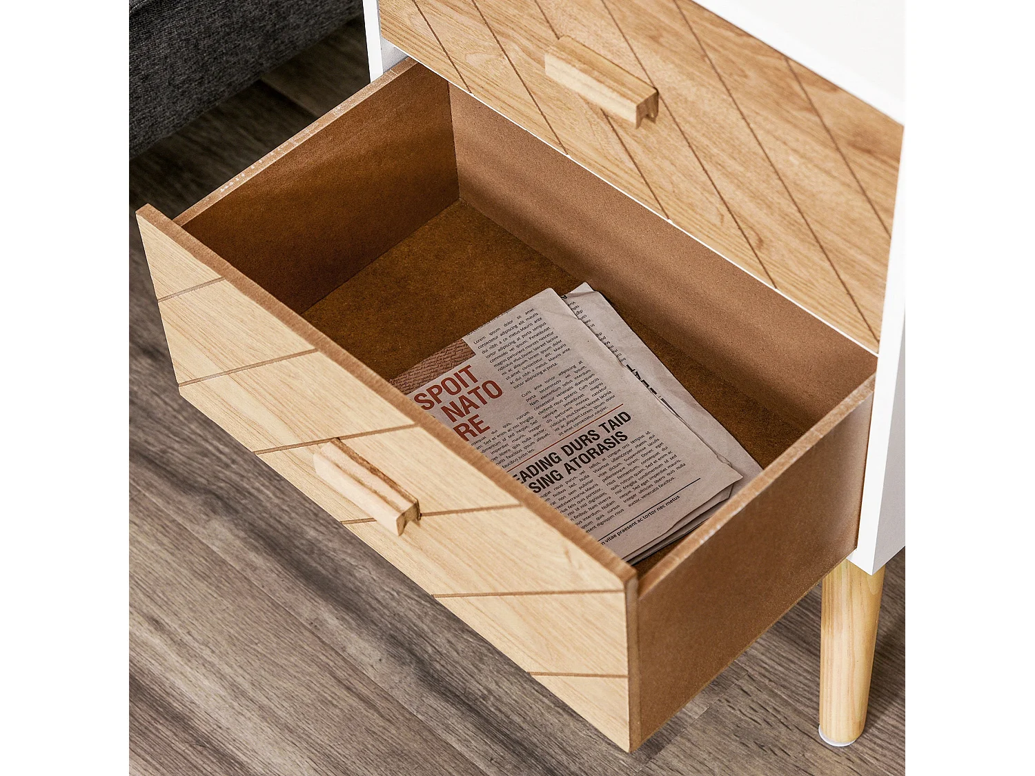 Sutare 2 Drawer Bedside Table White and Natural Wood Finish