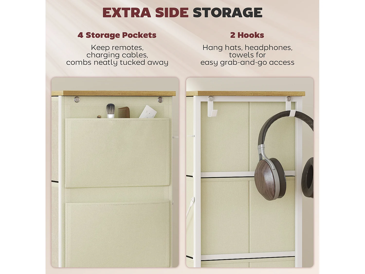 Docone Livi 8 Drawer Fabric and Metal Storage Chest Beige