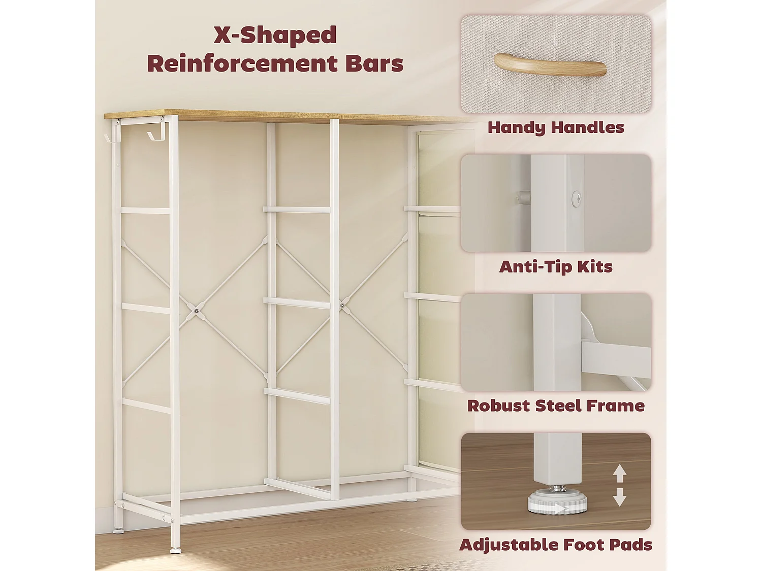 Docone Livi 8 Drawer Fabric and Metal Storage Chest Beige