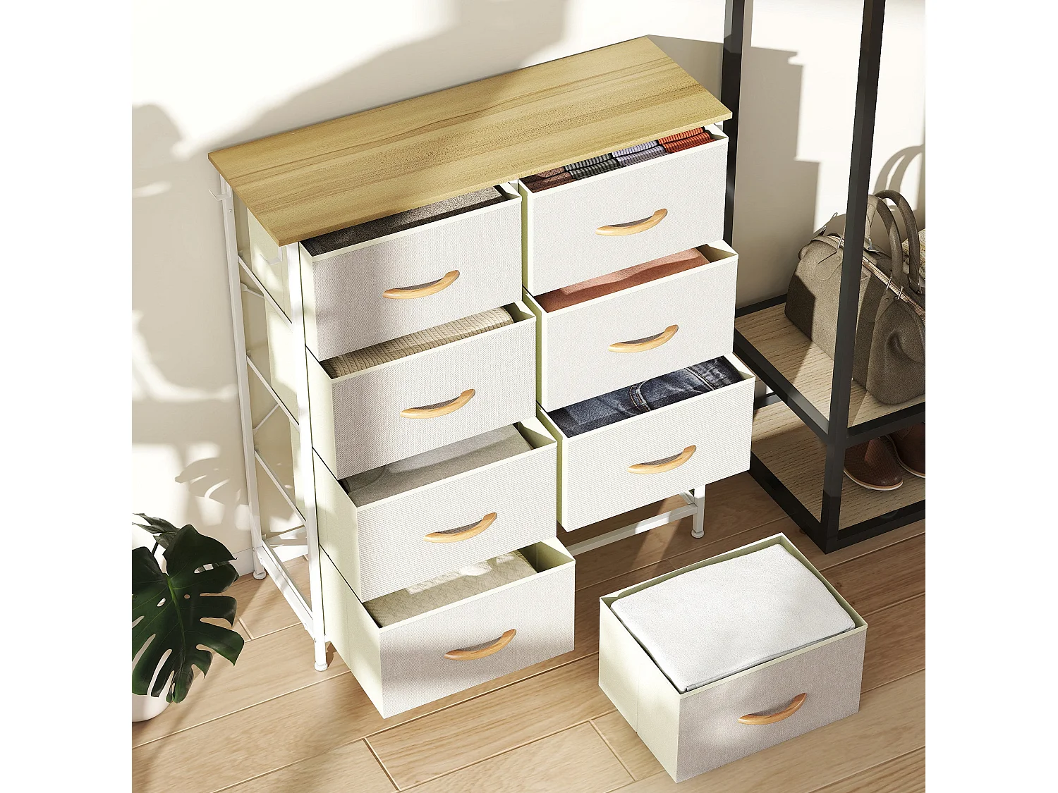 Docone Livi 8 Drawer Fabric and Metal Storage Chest Beige