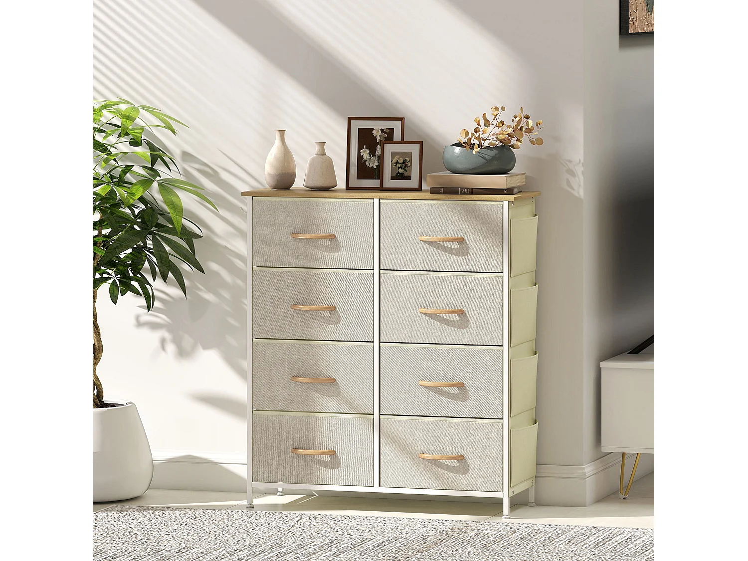 Docone Livi 8 Drawer Fabric and Metal Storage Chest Beige