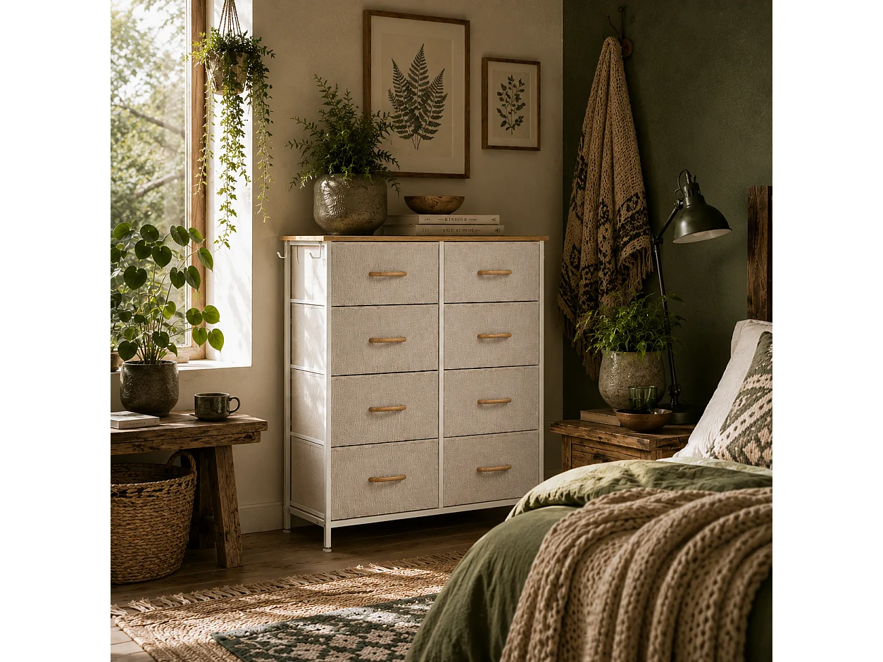 Docone Livi 8 Drawer Fabric and Metal Storage Chest Beige