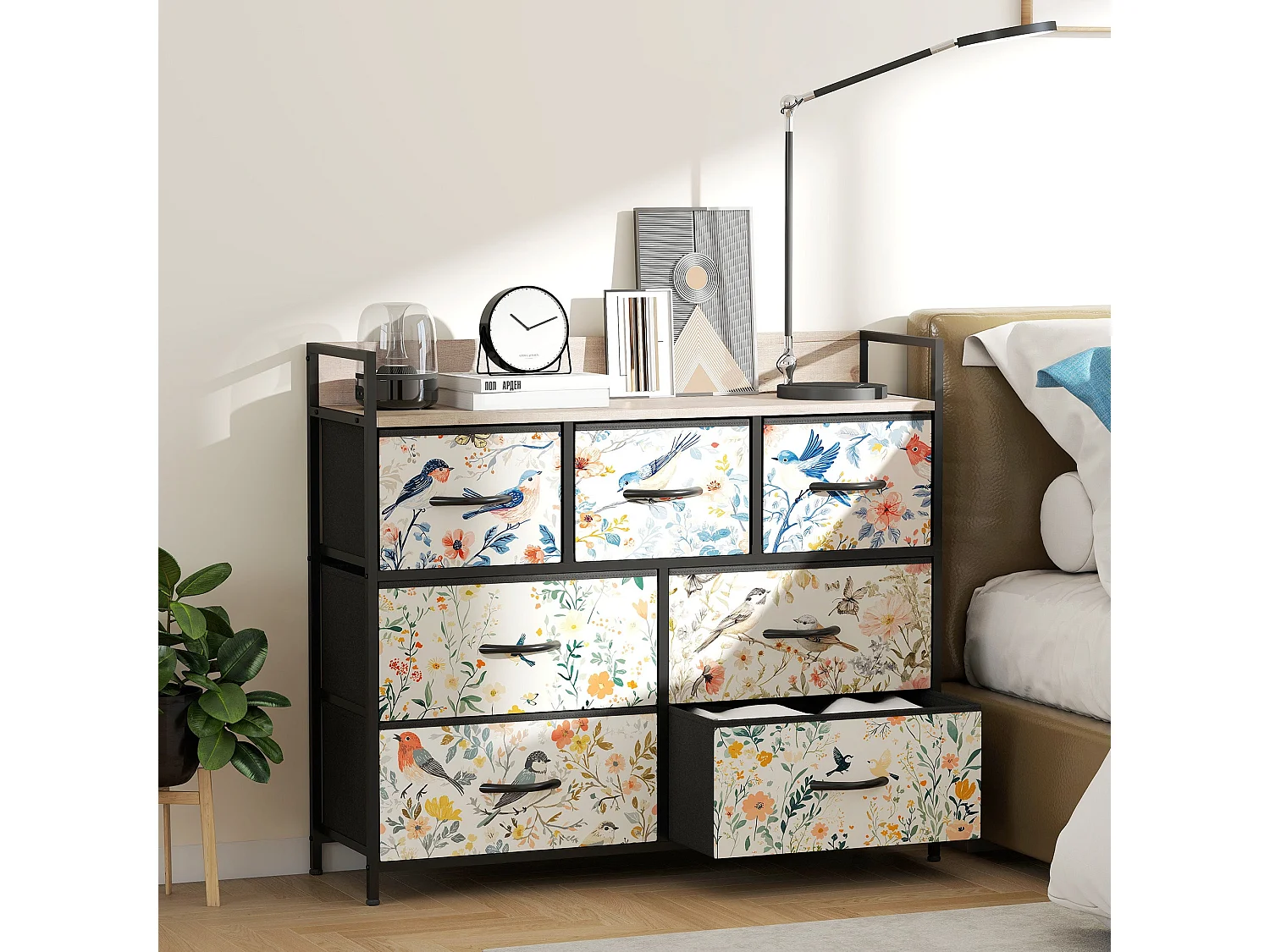 Tonona White 7 Drawer Fabric Chest Modern Storage Unit
