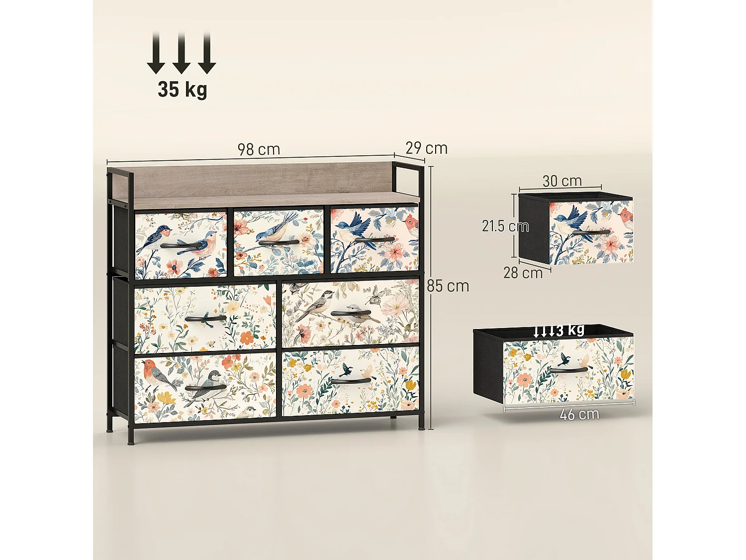 Tonona White 7 Drawer Fabric Chest Modern Storage Unit
