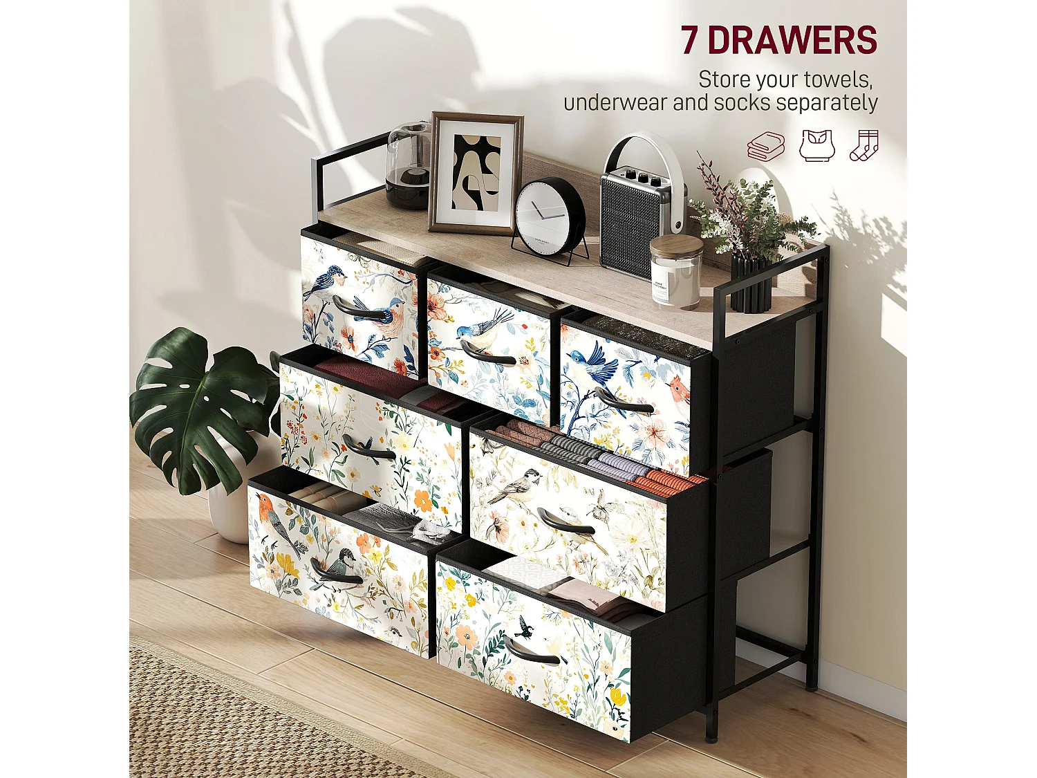 Tonona White 7 Drawer Fabric Chest Modern Storage Unit