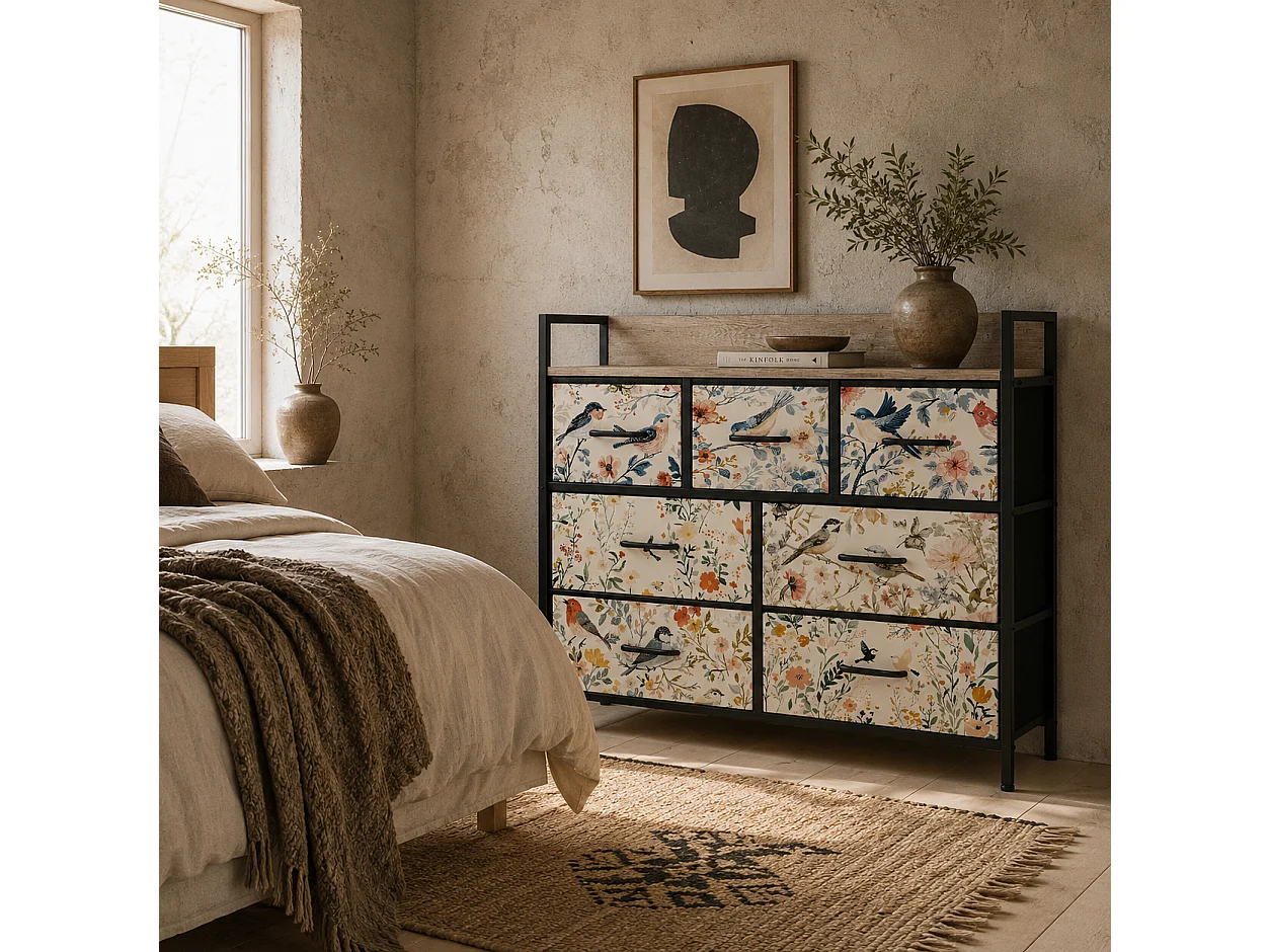 Tonona White 7 Drawer Fabric Chest Modern Storage Unit