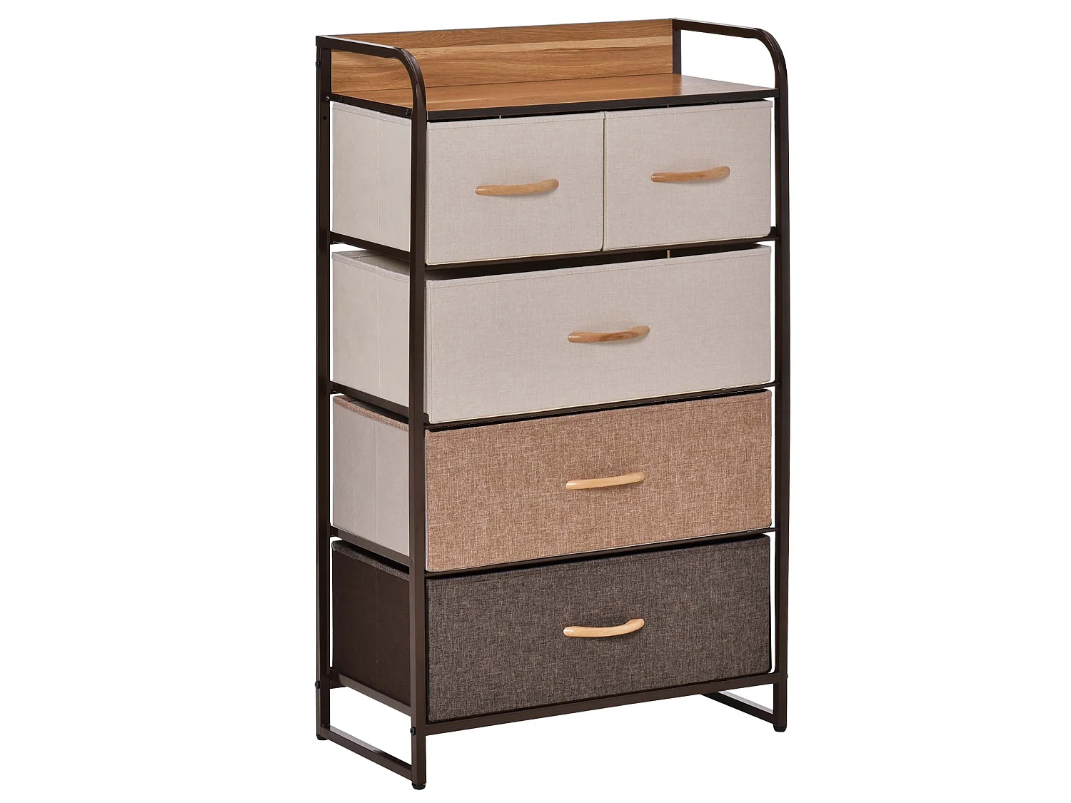 Neelvefa 5 Drawer Fabric Storage Tower with Steel Frame and Wood Effect Top