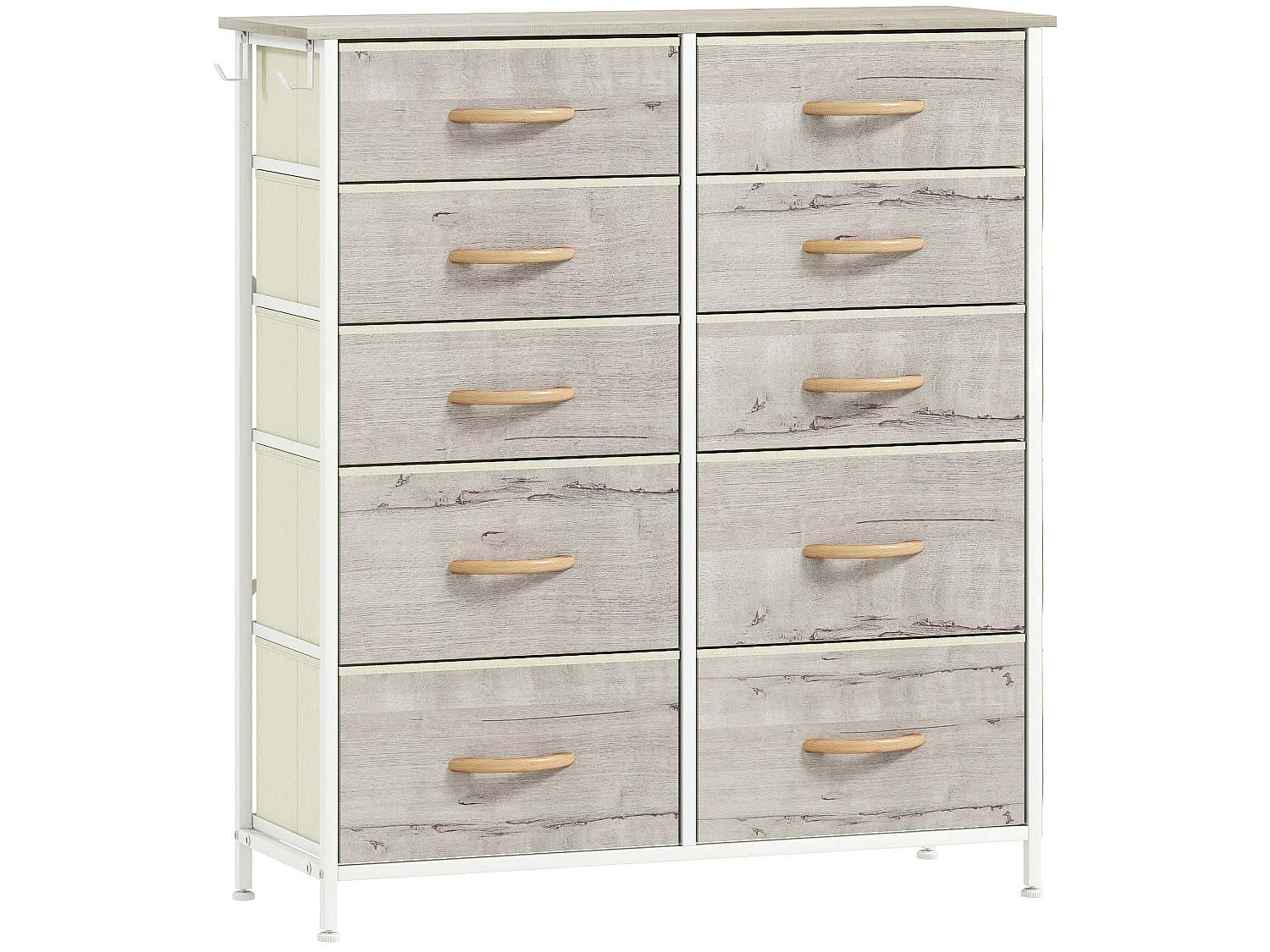 Nipa 10 Drawer Fabric and Metal Chest Natural Wood Finish White