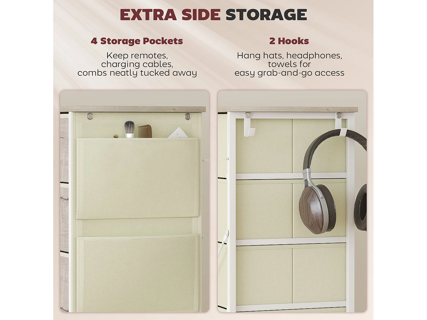 Nipa 10 Drawer Fabric and Metal Chest Natural Wood Finish White