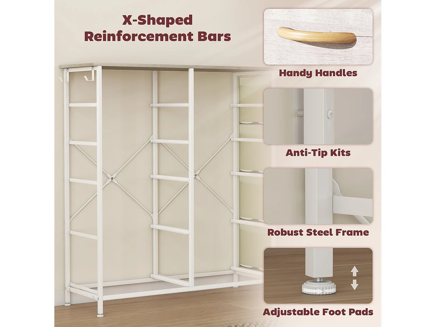 Nipa 10 Drawer Fabric and Metal Chest Natural Wood Finish White