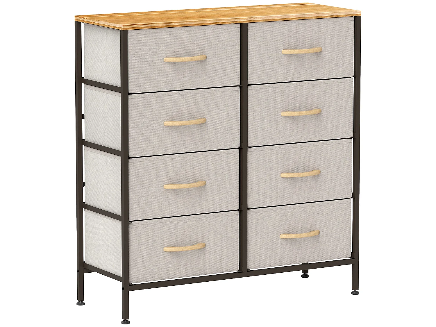 Neyo Cream White 8 Drawer Fabric Dresser with Steel Frame and Maple Effect Top