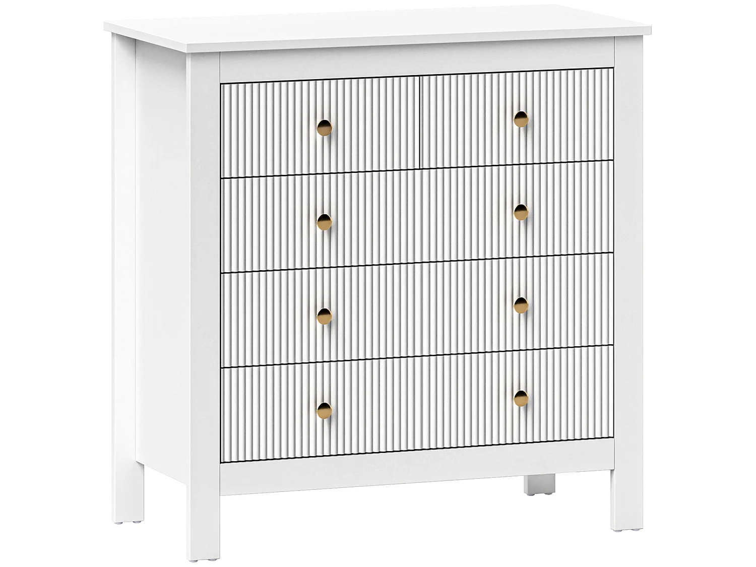 Vedise 5 Drawer White Chest of Drawers Ridged Fronts Gold Handles