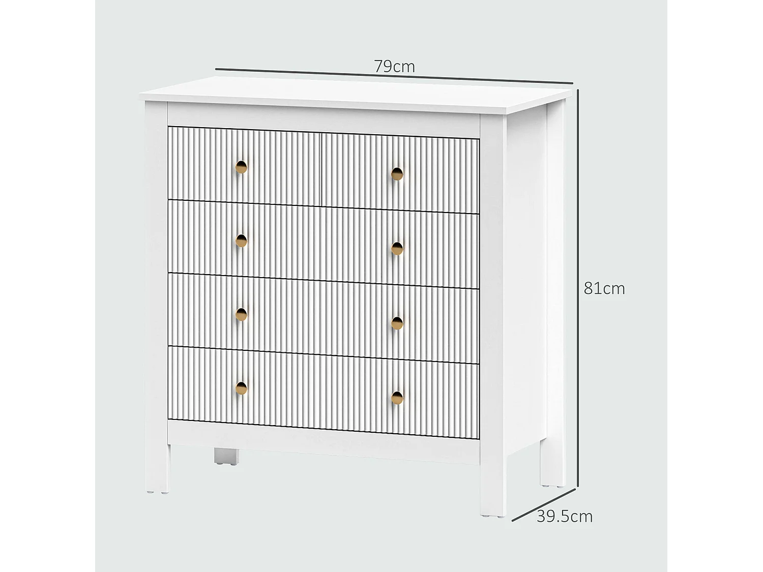 Vedise 5 Drawer White Chest of Drawers Ridged Fronts Gold Handles