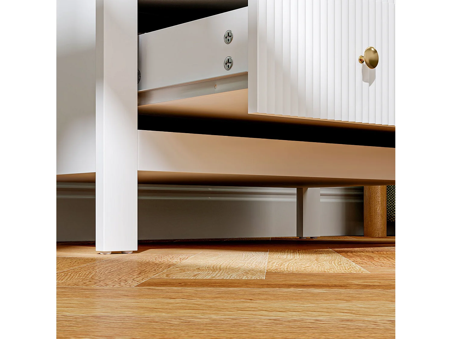 Vedise 5 Drawer White Chest of Drawers Ridged Fronts Gold Handles