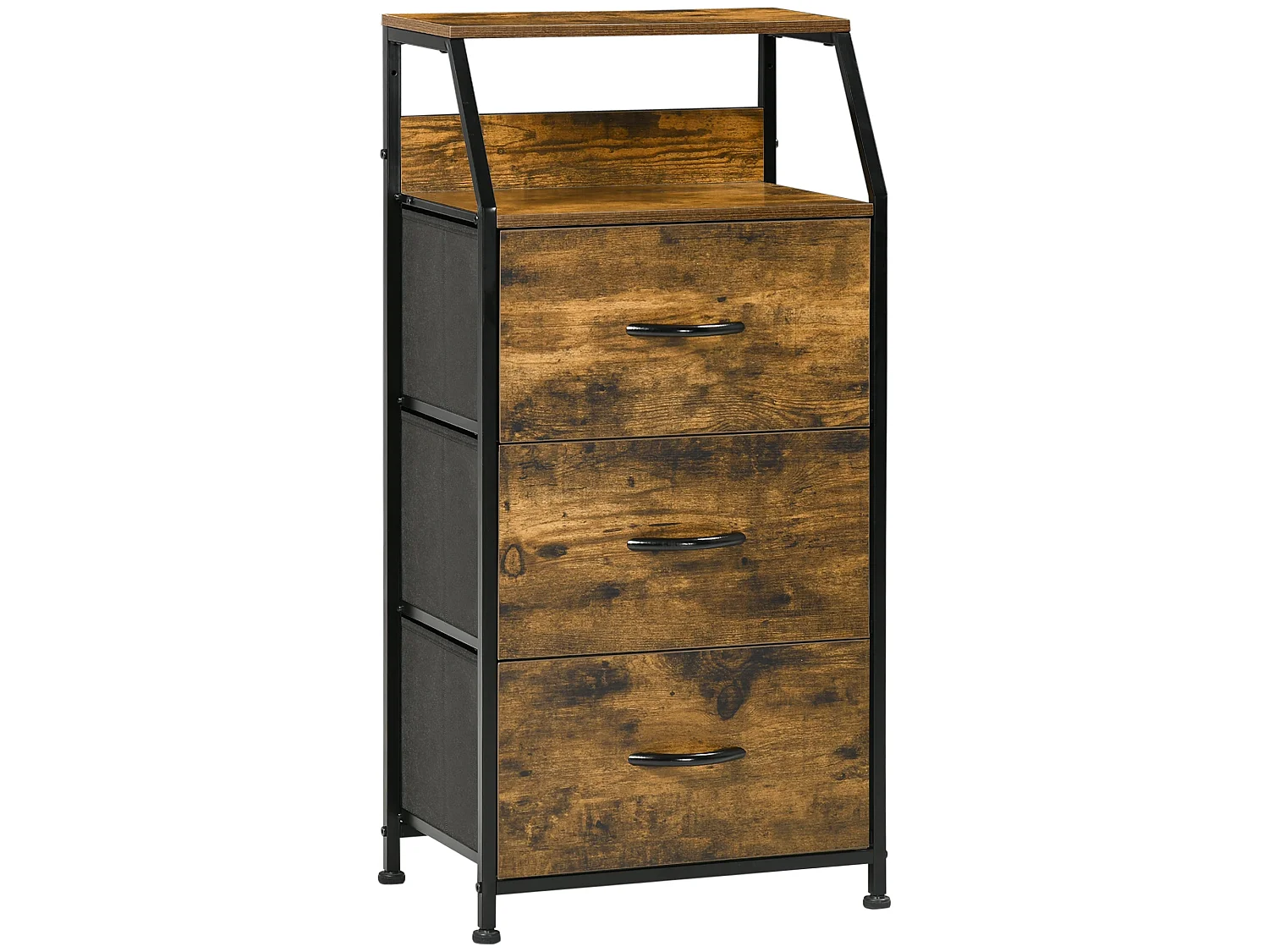 Elsuve Rustic Brown Industrial 3 Drawer Storage Chest with Display Shelves