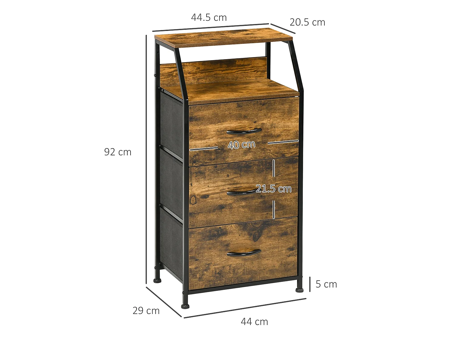 Elsuve Rustic Brown Industrial 3 Drawer Storage Chest with Display Shelves