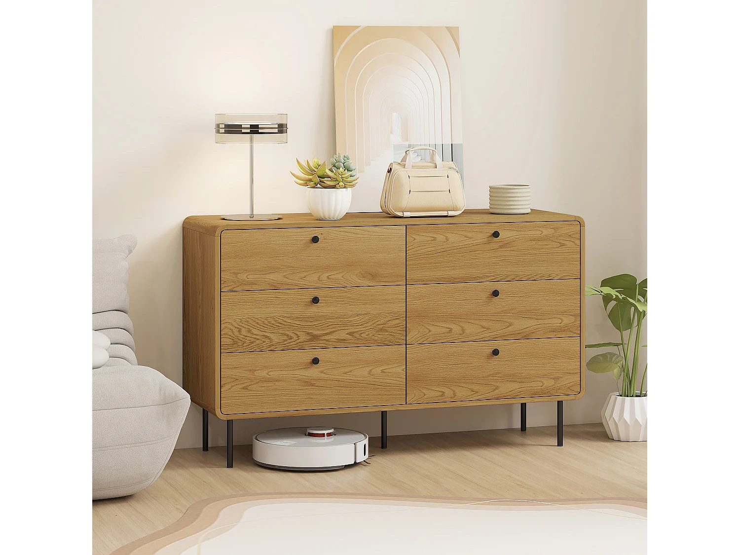Naniba 6 Drawer Chest Oak Wood Effect Finish 120x40x75cm