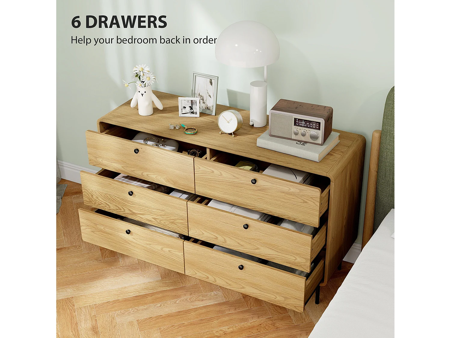 Naniba 6 Drawer Chest Oak Wood Effect Finish 120x40x75cm