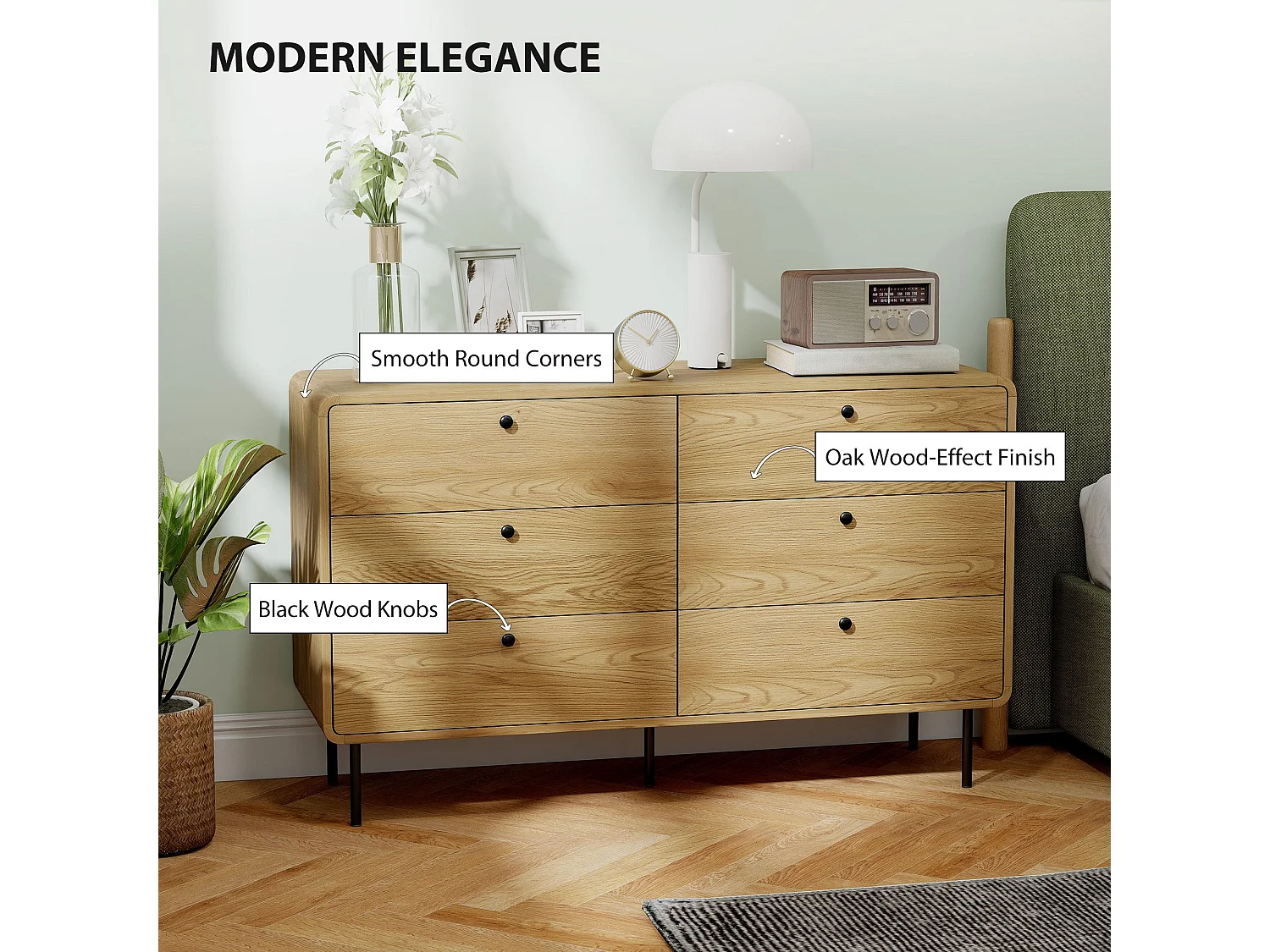 Naniba 6 Drawer Chest Oak Wood Effect Finish 120x40x75cm