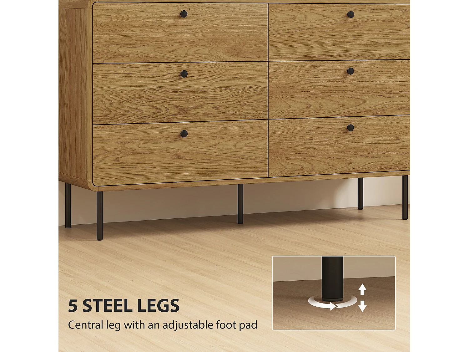 Naniba 6 Drawer Chest Oak Wood Effect Finish 120x40x75cm