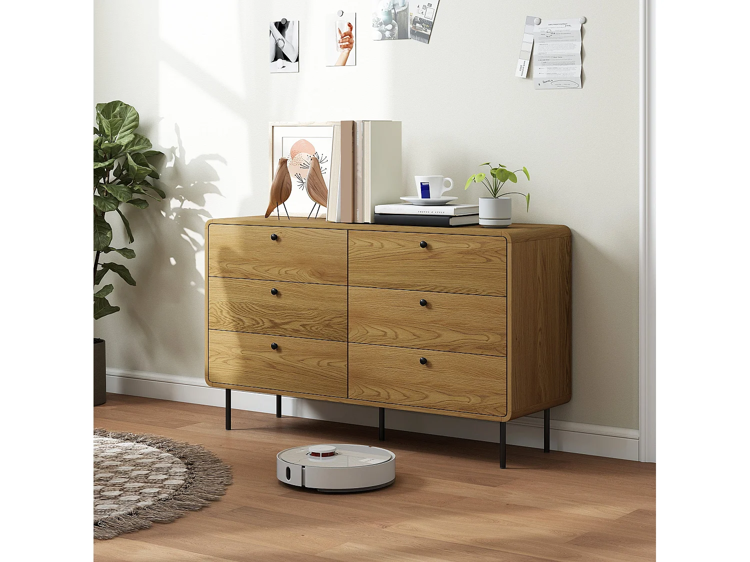 Naniba 6 Drawer Chest Oak Wood Effect Finish 120x40x75cm