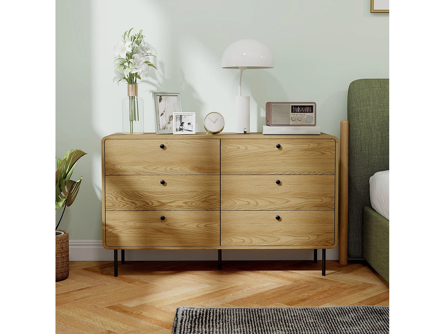 Naniba 6 Drawer Chest Oak Wood Effect Finish 120x40x75cm