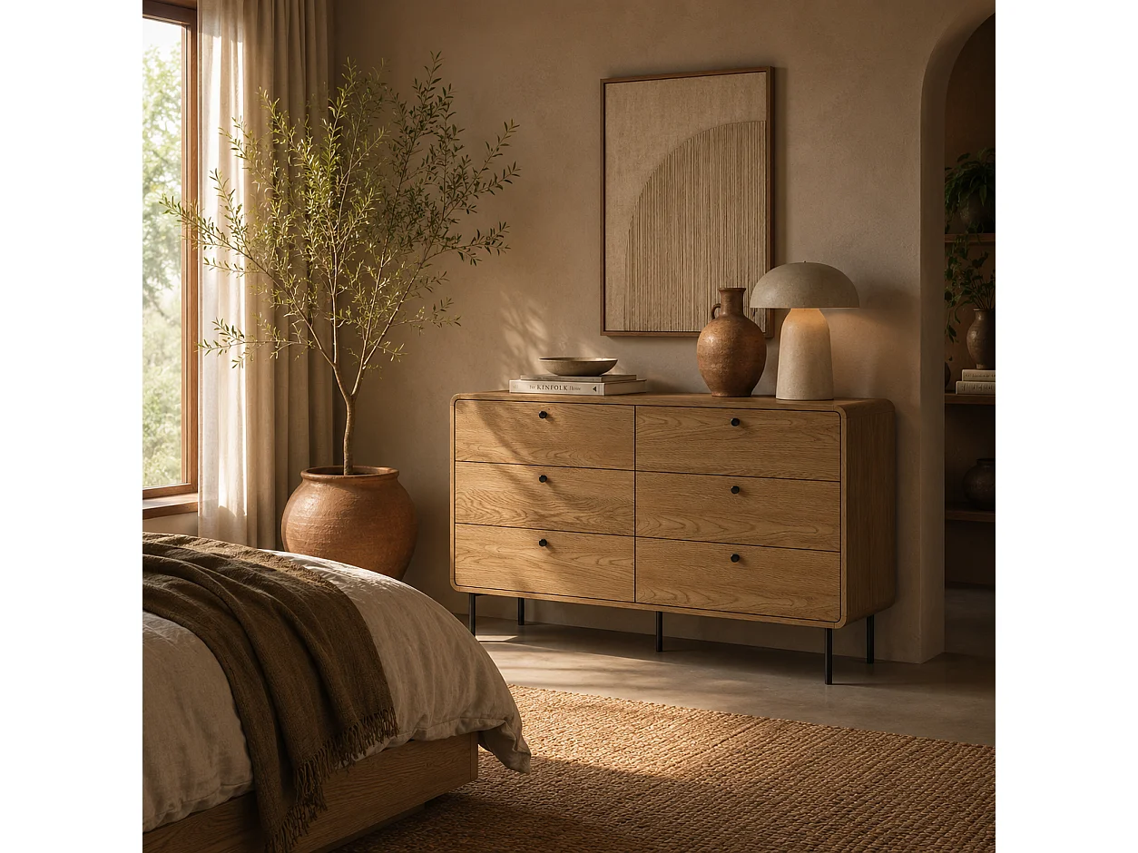 Naniba 6 Drawer Chest Oak Wood Effect Finish 120x40x75cm