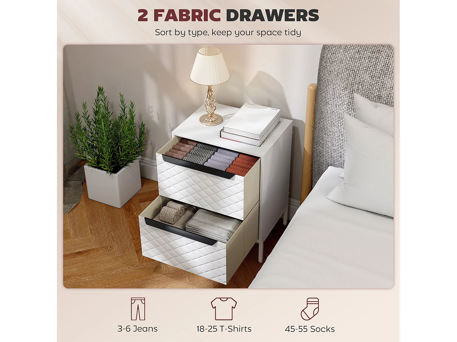 Farayo 2 Drawer Fabric Storage Dresser White Metal Base